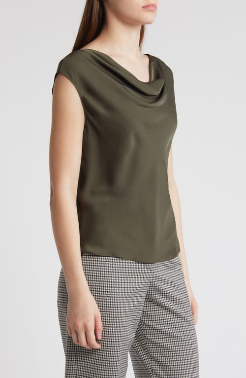 Shop Theory Modern Cowl Neck Silk Top In Dark Olive