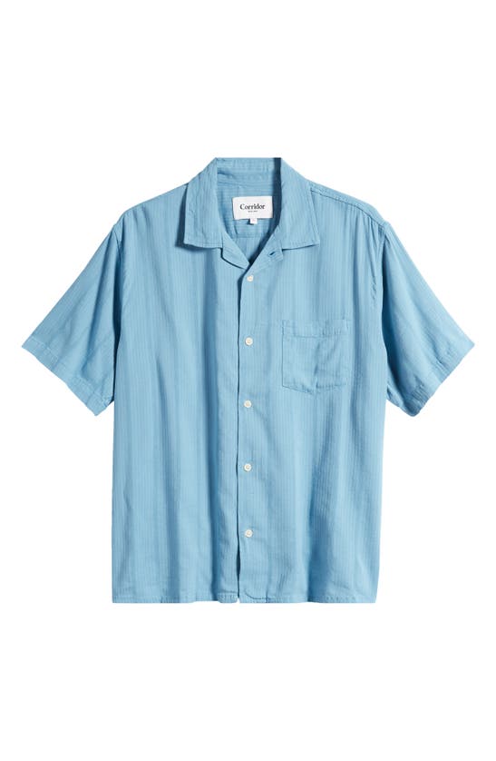 Shop Corridor Striped Seersucker Short Sleeve Button-up Camp Shirt In Blue