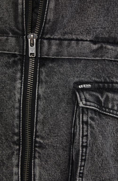Guess Originals Acid Wash Zip-up Denim Jacket In Black