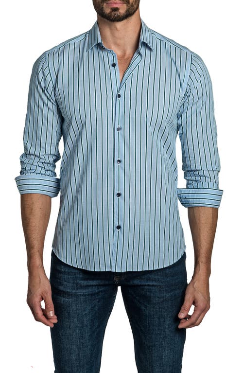 Jared Lang Trim Fit Stripe Cotton Button-Up Shirt in Blue Stripes