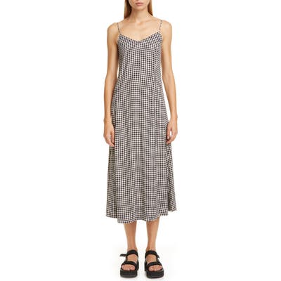 Ganni Gingham Print Crepe Midi Slipdress, Black