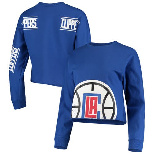 Women's FISLL Royal LA Clippers Cropped Long Sleeve T-Shirt