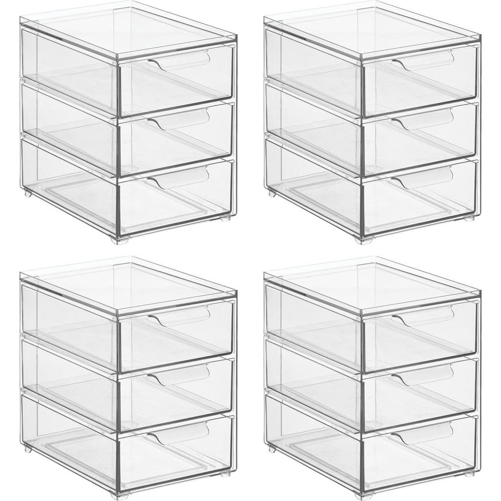 Mdesign Plastic 3 Drawer Stackable Organizer For Bathroom Storage, 4 Pack In Clear