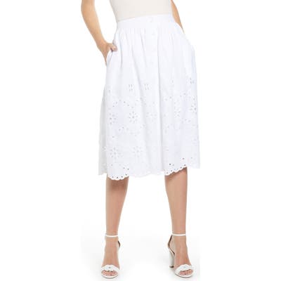 Rachel Parcell Eyelet Linen A-Line Skirt, White (Nordstrom Exclusive)