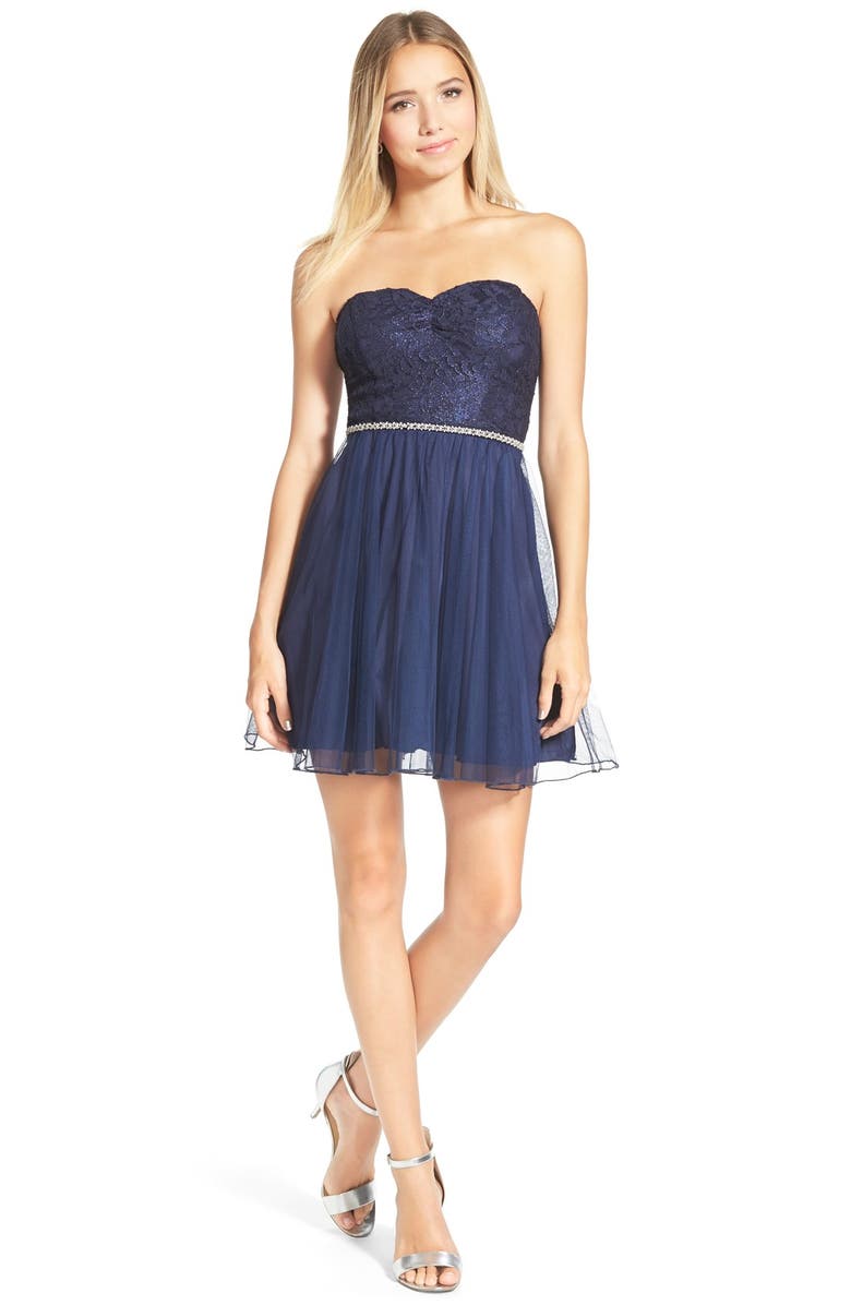 Speechless Lace Bodice Embellished Strapless Dress (Juniors) | Nordstrom