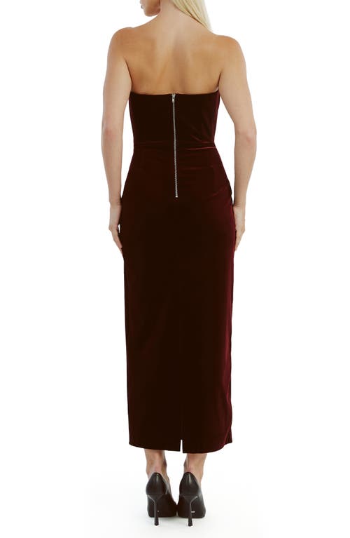 Bardot Camellia Strapless Velour Dress In Burgundy