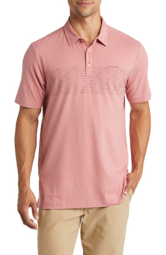 Travis Mathew Relocation Stripe Stretch Polo In Dusty Rose