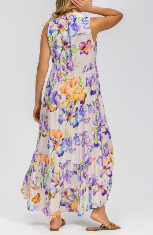 Shop Pietro Brunelli Floral Print Button-up Sleeveless Maxi Maternity Dress In Light/pastel Purple