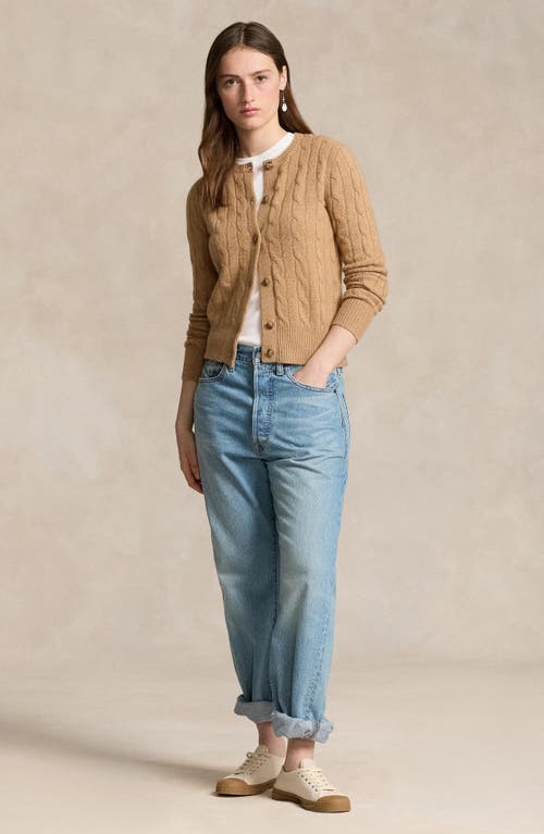 Shop Polo Ralph Lauren Cable Cashmere Cardigan In Collection Camel Melange