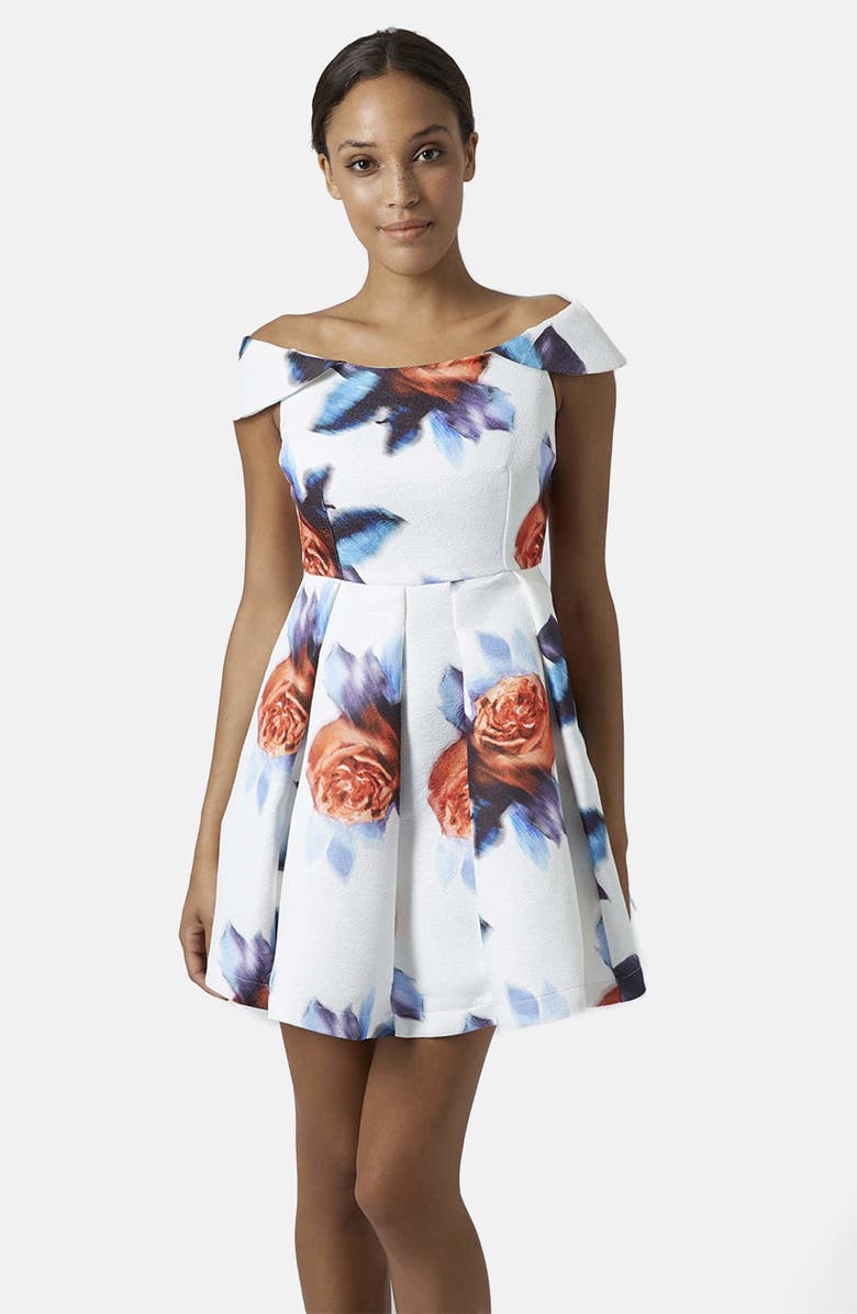 TOPSHOP White Floral Dress, Main, color, WHITE