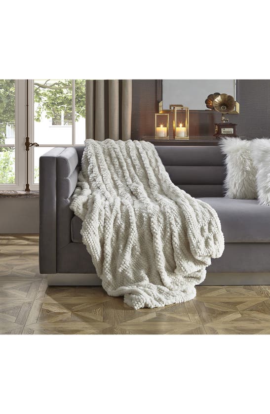 Shop Inspired Home Faux Fur Throw Blanket In Ivory