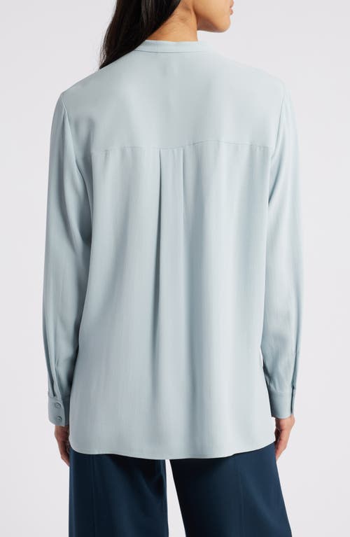 Eileen Fisher Mandarin Collar Silk Shirt In Frost