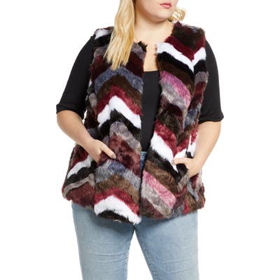 Plus Size Single Thread Chevron Faux Fur Vest, Burgundy