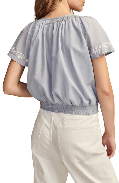 Shop Lucky Brand Embroidered Tie Neck Crop Top In Brunnera Blue