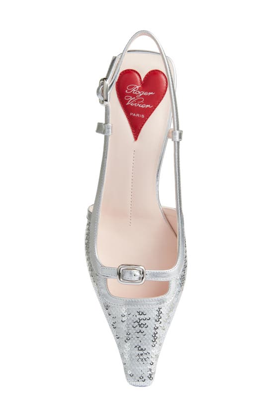 Shop Roger Vivier Mini Buckle Kitten Heel Slingback Pump In Silver