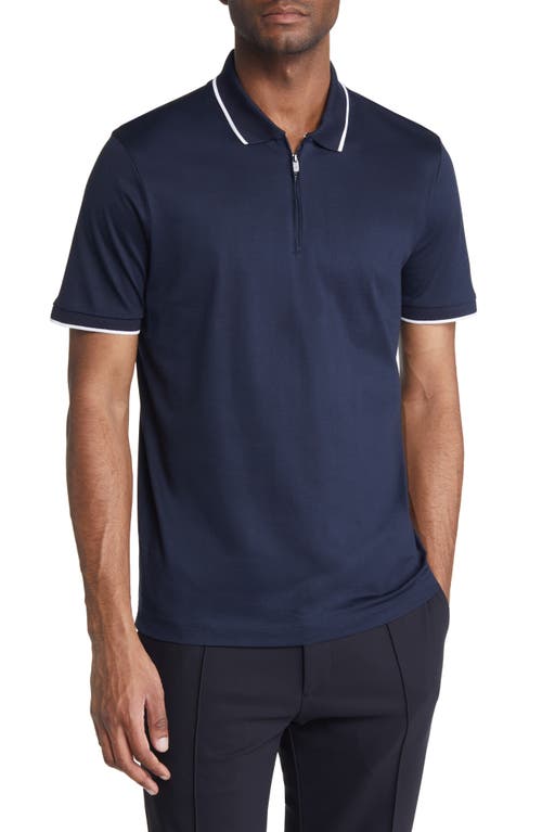 BOSS Polston Tipped Zip Polo Dark Blue at Nordstrom,
