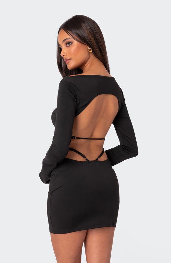 Shop Edikted Nessa Strappy Back Long Sleeve Minidress In Black