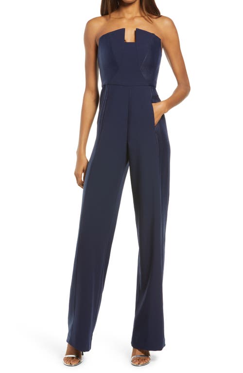 Black Halo Lena Strapless Jumpsuit in Navy/Navy
