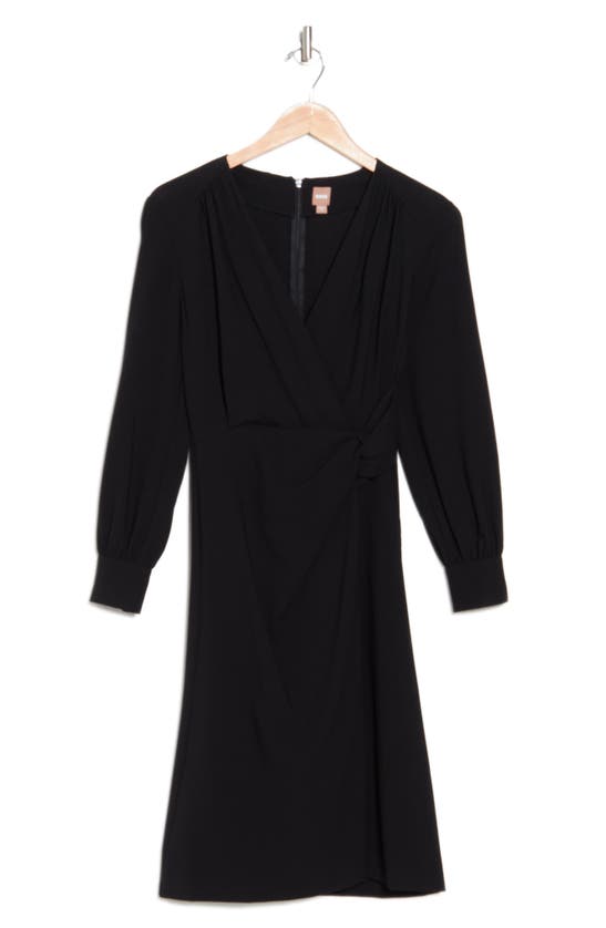 Shop Hugo Boss Boss Dojafa Wrap Front Long Sleeve Virgin Wool Dress In Black