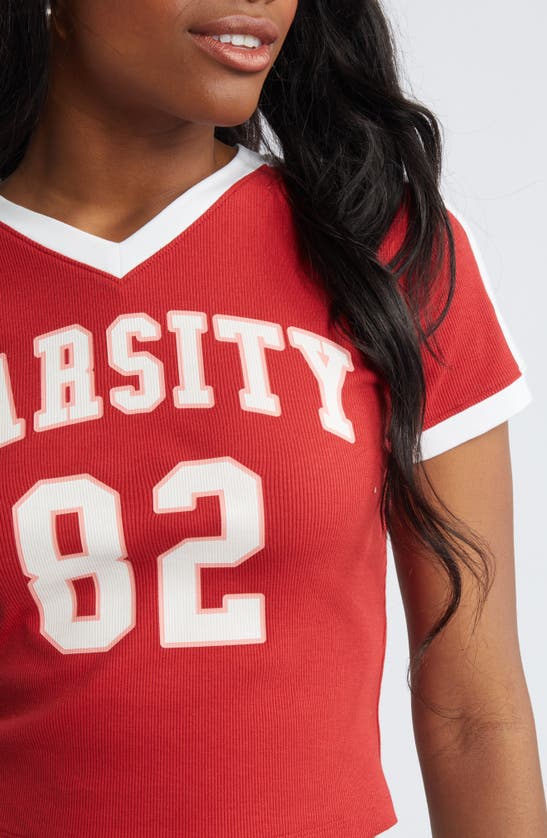 Shop Bp. Varsity V-neck Graphic T-shirt In Red Varsity