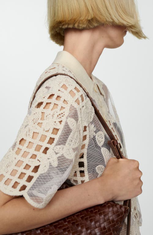 Mango Embroidered Sheer Pullover Top In Ecru