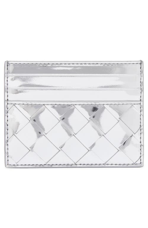 Shop Bottega Veneta Intrecciato Metallic Leather Card Case In Silver/silver