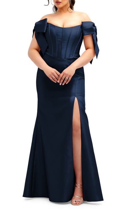 Off the Shoulder Bow Corset Satin Trumpet Gown