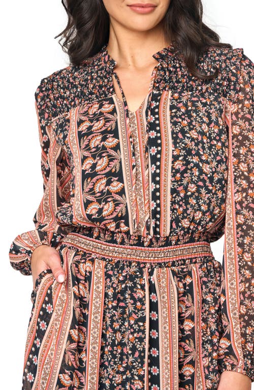 Shop Gibsonlook The Leyla Floral Print Long Sleeve Maxi Dress In Spiced Coral Print