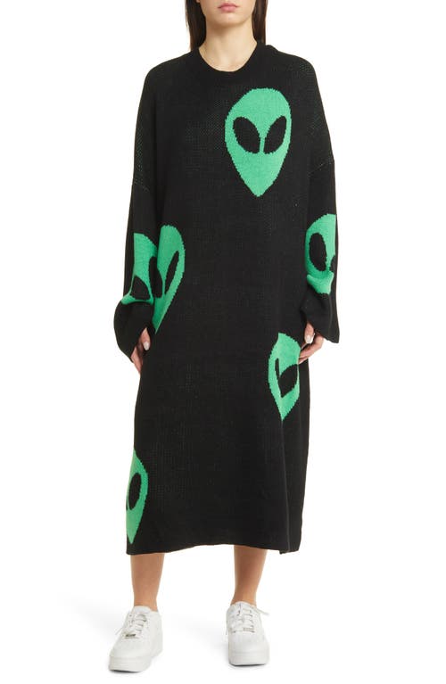 Literally Limitless Long Sleeve Oversize Sweater Dress in Alien Lover