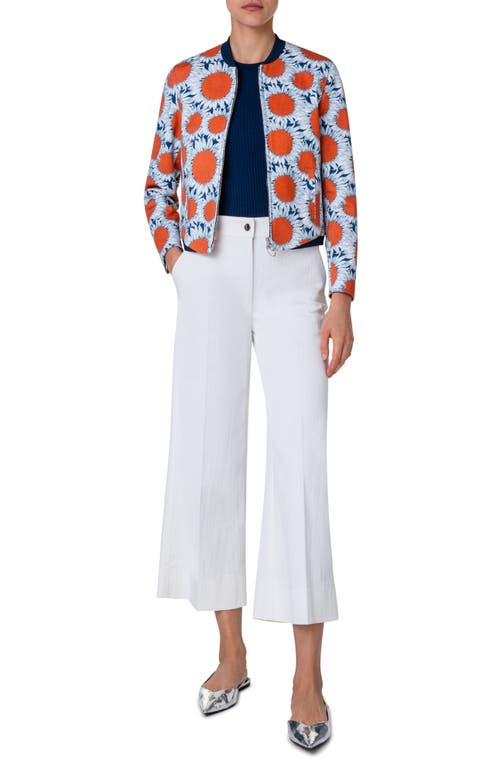 Akris punto Hello Sunshine Floral Denim Bomber Jacket Cream-Orange-Navy at Nordstrom,