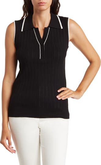 Adrianna Papell Tipped Sleeveless Polo Sweater Nordstromrack