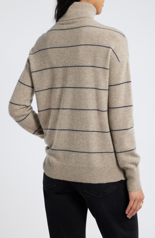 Shop Nordstrom Cashmere Turtleneck Sweater In Beige- Navy Spaced Stripe