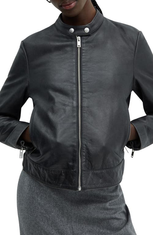 Shop Mango Leather Biker Jacket In Black