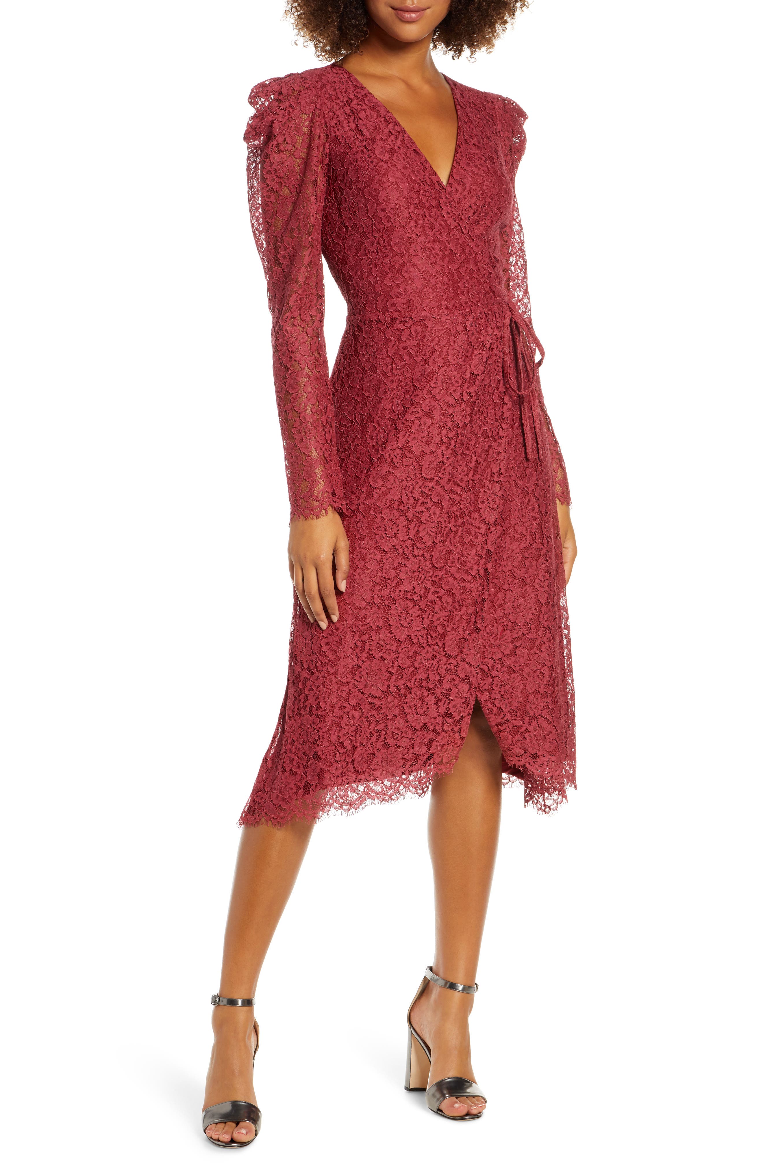 lace wrap dress with long sleeves