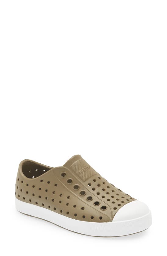 Native Shoes Jefferson Water Friendly Slip-on Vegan Sneaker In Utili Green/ Shell White