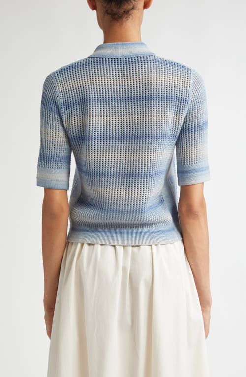 Maria Mcmanus Space Dye Stripe Mesh Crop Polo In Space Dye Blue