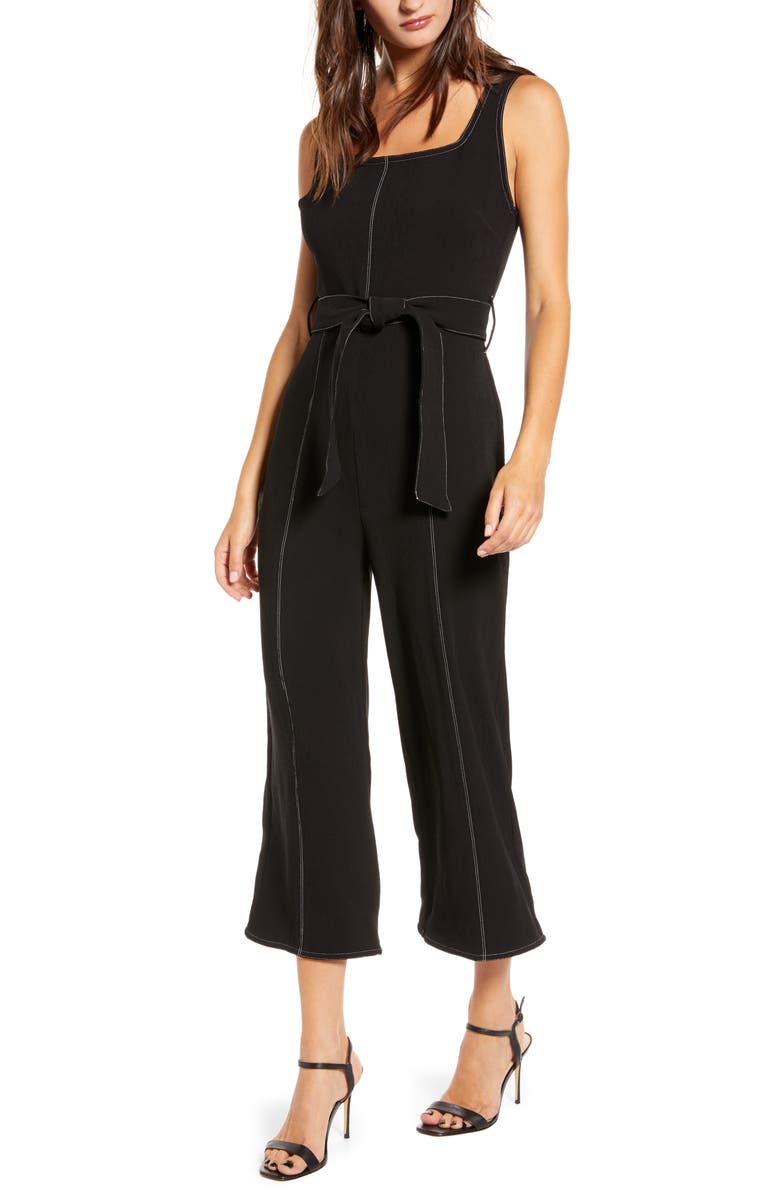All in Favor Topstitch Tie Front Sleeveless Jumpsuit | Nordstrom