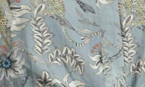 Apny Mixed Print Side Tie Cotton Button-up Shirt In Grey Multi