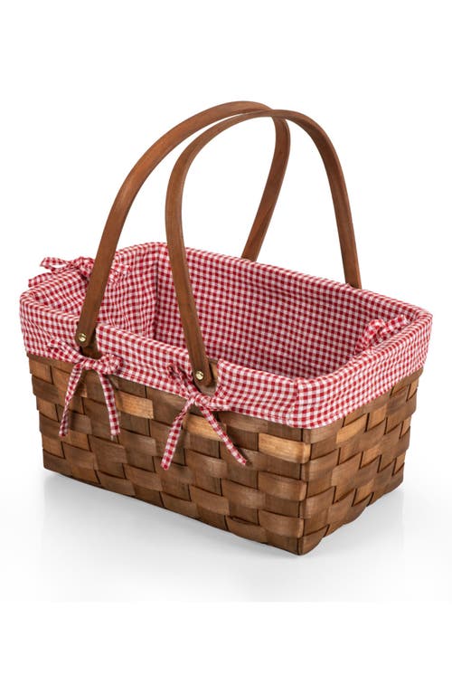 Picnic Time Kansas Handwoven Wooden Picnic Basket In Red