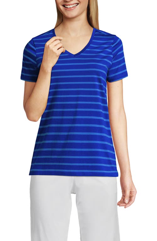 Lands' End Relaxed Supima Cotton V-neck T-shirt In True Cobalt Blue Breton Stripe