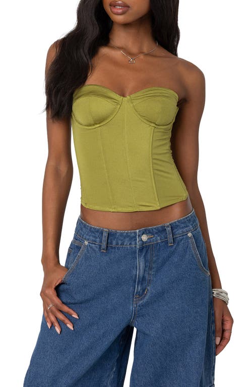 Shop Edikted Duna Strapless Satin Corset Top In Green