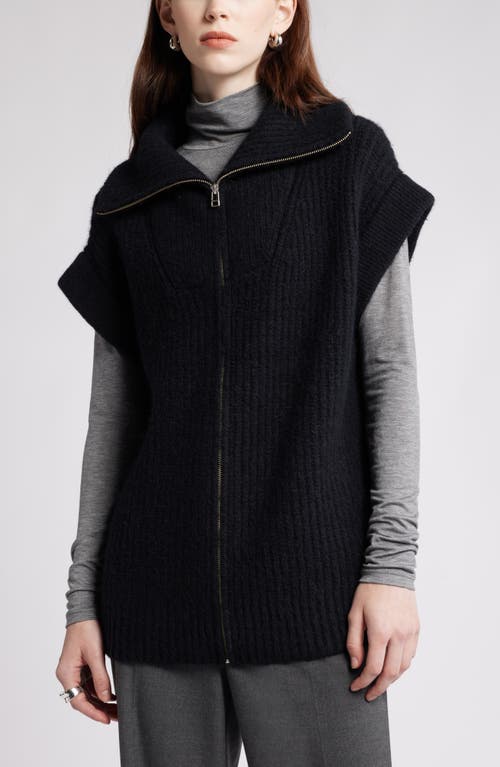 Shop Nordstrom Rib Zip-up Sweater Vest In Black Rock