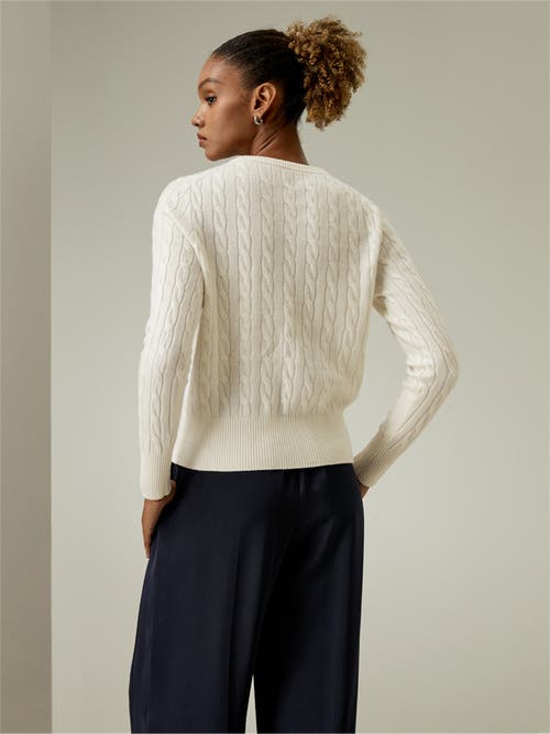 Shop Lilysilk Cable-knit Cashmere Crewneck Cardigan In White