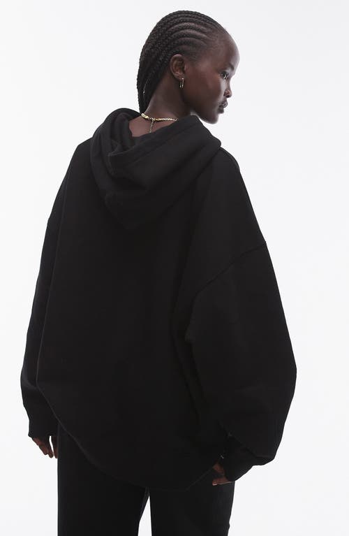 Shop Topshop Premium Oversize Cotton Blend Hoodie In Black