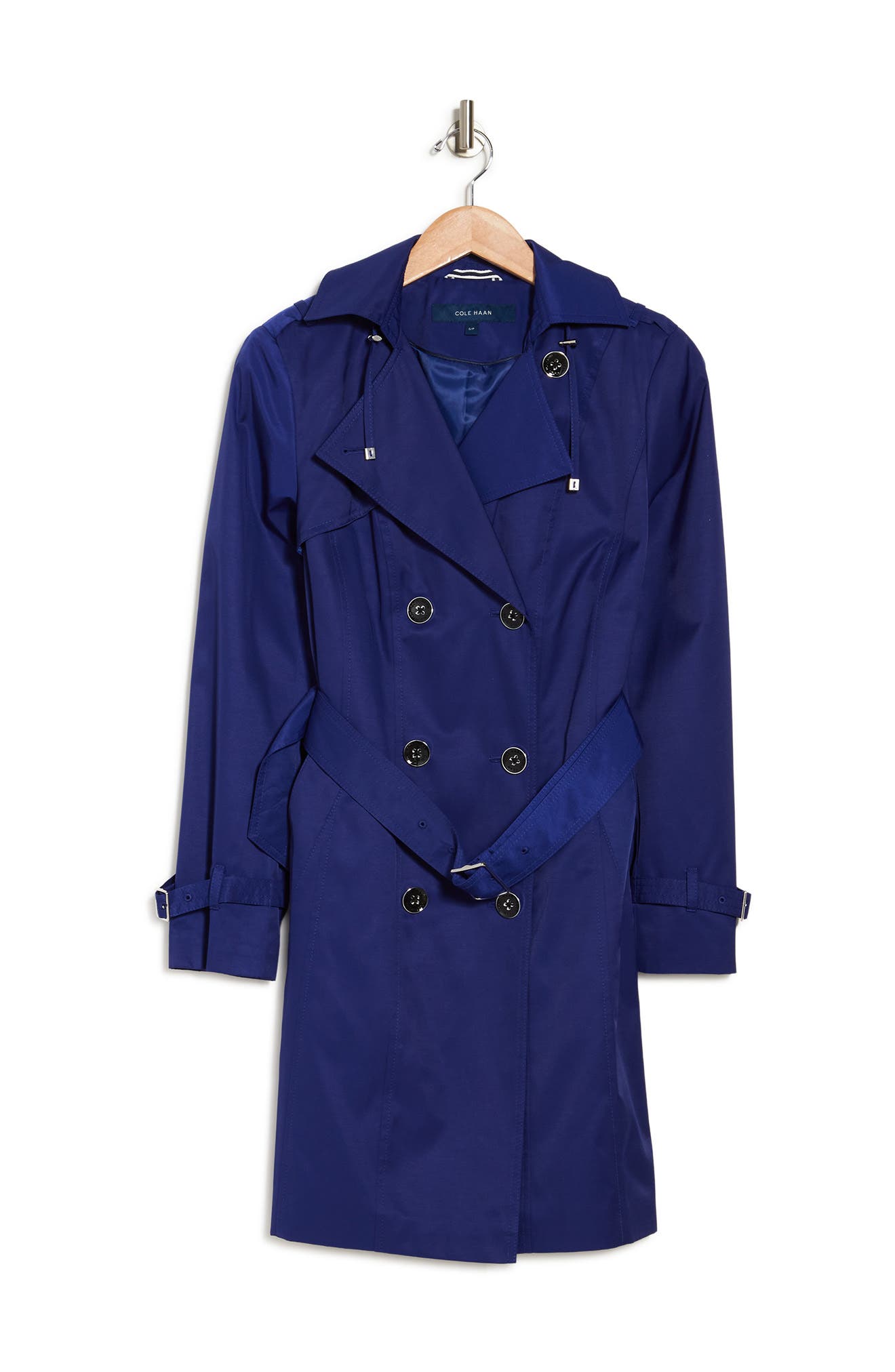 Cole Haan Hooded Double-breasted Trench Coat In Cobalt
