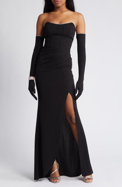 Back Bow Strapless Maxi Dress in Black