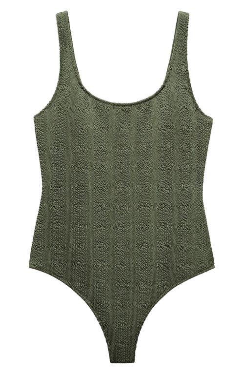 Shop Mango Textured One-piece Swimsuit In Khaki Green