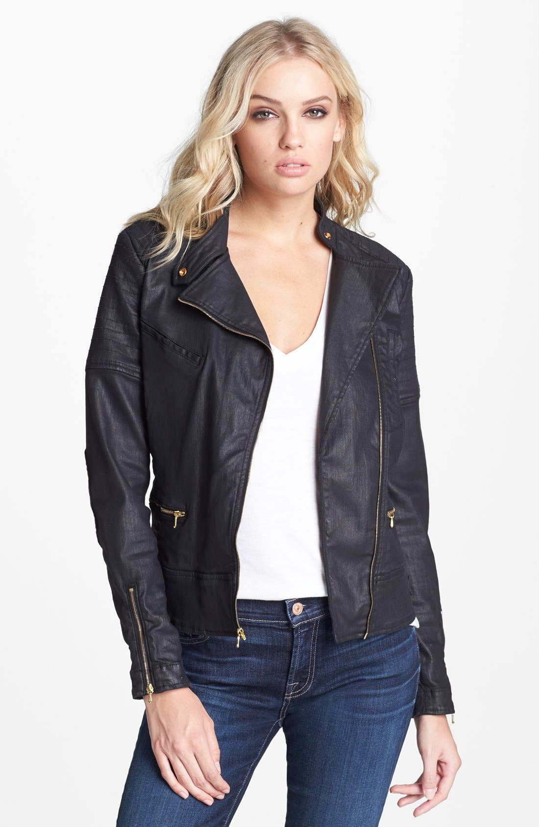 7 For All Mankind® Coated Denim Moto Jacket Nordstrom
