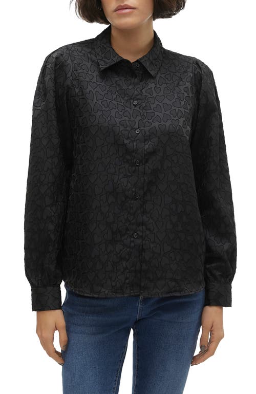 Vigo Heart Pattern Woven Shirt in Black