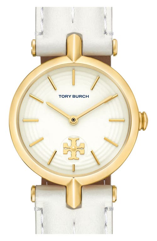 Shop Tory Burch The Kira Leather Strap Watch, 30mm In Ivory/gold